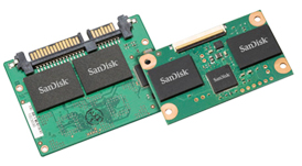 Die für Netbooks konzipierten SSDs P2 und S2 verfügen über einen nicht flüchtigen Zwischenspeicher, der Schreibzugrifffe um Faktor fünf beschleunigt (Bild: SanDisk).
