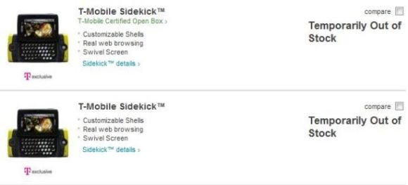 T-Mobile USA hat vorübergehend den Verkauf von Sidekick-Geräten eingestellt (Screenshot: Ina Fried/CNET).
