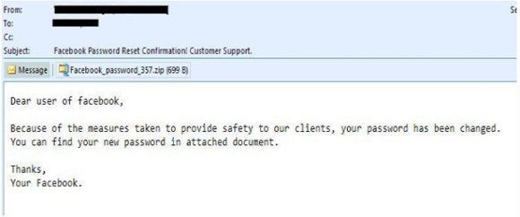 In einer E-Mail fordern Cyberkriminelle Nutzer von Facebook auf, ihr Passwort zu ändern (Bild: McAfee).
