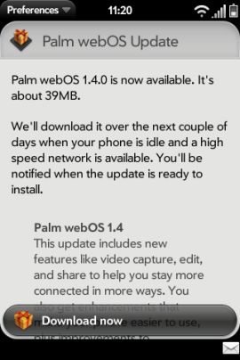 Palm hat sein Handybetriebssystem WebOS auf Version 1.4 aktualisiert (Screenshot: CNET).
