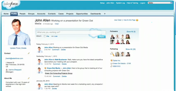 "Chatter" bietet eine Anbindung an die sozialen Netzwerke Facebook und Twitter (Bild: Salesforce.com).
