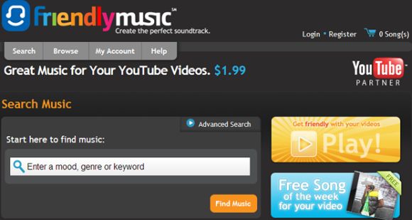 Youtube-Nutzer können auf FriendlyMusic für 1,99 Dollar Lizenzen von Songs erwerben, um sie als Hintergrundmusik in ihren Videos einzusetzen (Bild: Rumblefish).

