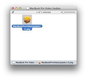 Das "MacBook Pro-Video-Update 1.0" lässt sich manuell oder automatisch via Software Update installieren (Screenshot: Topher Kessler/CNET).
