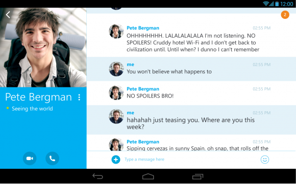  Skype 4.4 for Android brings the new interface on tablets (Image: Microsoft). 