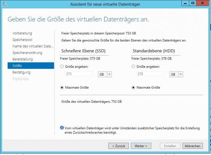  Starting with Windows Server 2012 R2 k & # XF6; can companies HDD and SSD mix with each other to optimum performance in Storage Space to w & # XE4; hrleisten (Screenshot: Thomas Joos) 