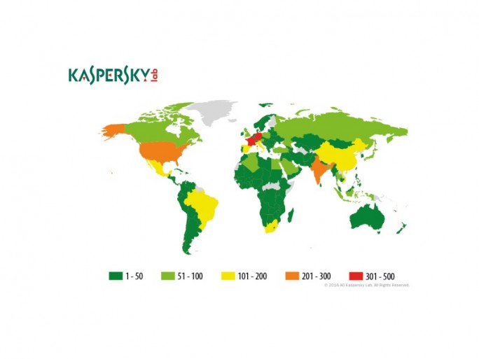 Nach Ländern beobachtete Kaspersky Lab besonders viele Ransomware-Angriffe in Deutschland und Frankreich. Rechnet man die absoluten Zahlen aber auf die Userbasis um, sind beide nicht in den Top 10 vertreten. Vielmehr liegen dann die Niederlande, Italien und Belgien auf den Spitzenplätzen (Bild: Kaspersky Lab).