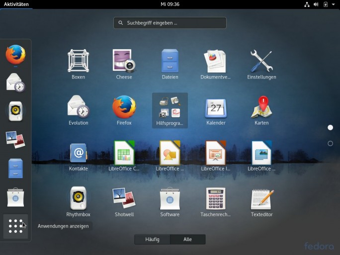 Fedora 26: App-Übersicht (Screenshot: ZDNet.de)