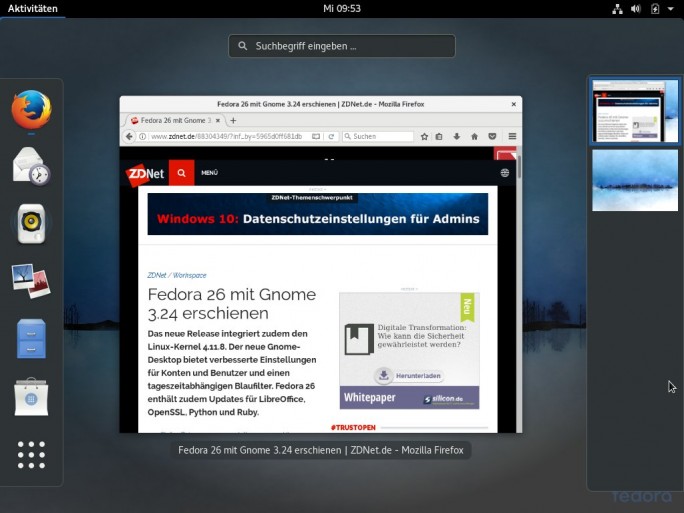 Fedora 26: Firefox ist vorinstalliert (Screenshot: ZDNet.de)