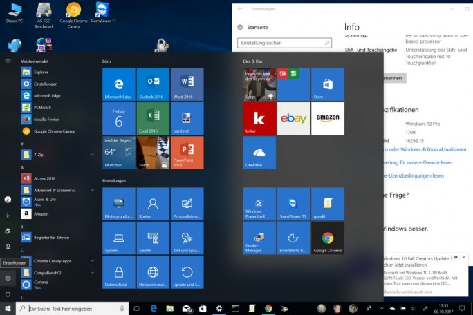 Windows 10 Fall Creators Update: Desktop (Screenshot: ZDNet.de)
