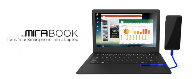 Das Mirabook funktioniert in Verbindung mit einem kompatiblen Smartphone wie ein Notebook (Bild: Miraxess)