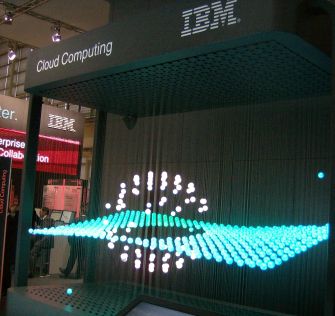 Auf der CeBIT 2009 machte IBM mit einer nahezu künstlerisch zu nennenden Installation zum Thema Cloud Computing auf sich aufmerksam. Aber: Vom Modell zur Praxis ist es auch bei IBM noch ein weiter Weg (Bild: ZDNet.de).
