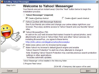 Yahoo verteilt das Plug-in BrowserPlus zusammen mit der Betaversion von Messenger 10. In der Voreinstellung wird es automatisch installiert (Quelle: Screenshot: Stephen Shankland/CNET).
