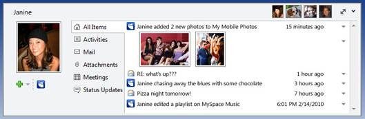Mit der Betaversion von MySpace für Outlook können Nutzer Aktivitäten und Statusupdates ihrer Social-Networking-Freunde in Microsofts E-Mail-Client verfolgen (Bild: Microsoft).
