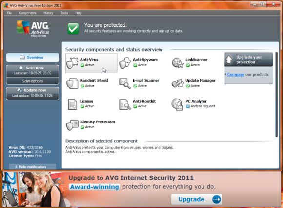 AVG Internet Security 2011 lässt sich schneller installieren und dank einiger Änderungen an der Benutzeroberfläche ist es leichter zu bedienen.
(Screenshot: Seth Rosenblatt/CNET)