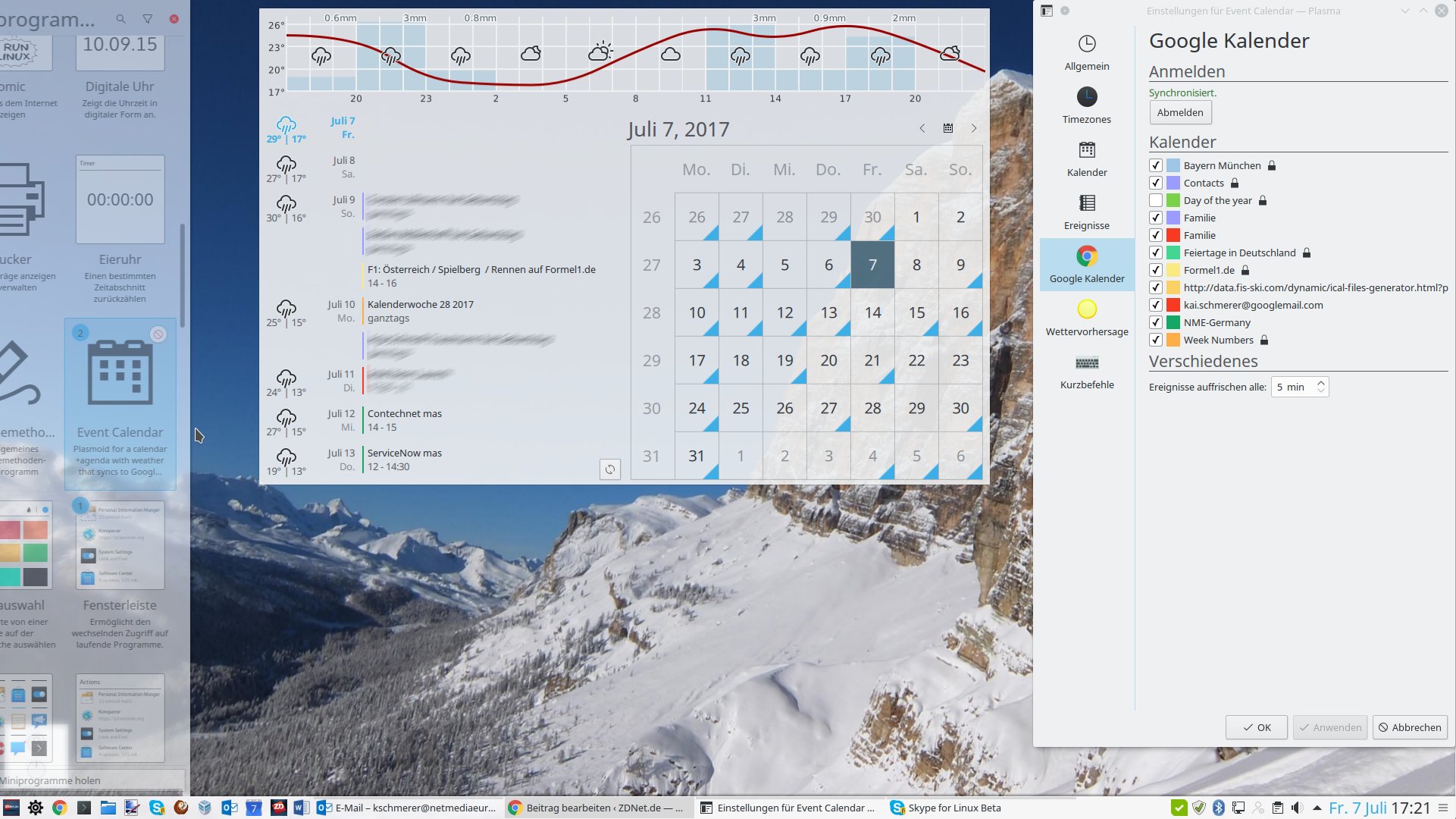 Event Calendar Plasma Google Kalender auf dem KDEDesktop anzeigen