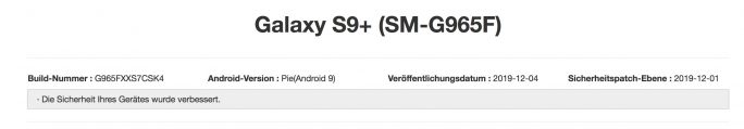 Galaxy S9+: Dezember-Update (Screenshot: ZDNet.de)