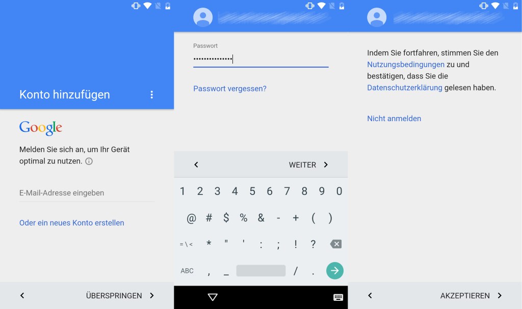 Android M: Einrichtung - Nutzerkonto