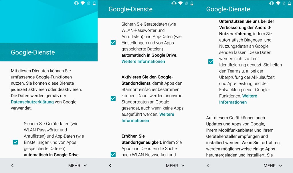 Android M: Einrichtung - Google-Dienste