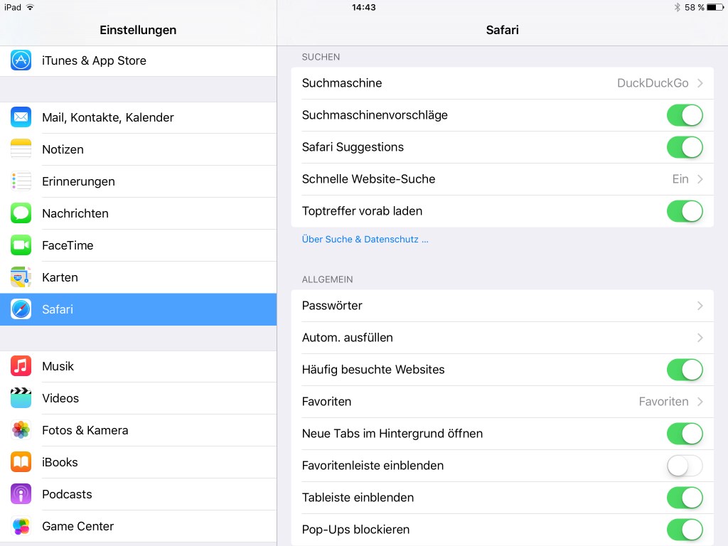 iOS 9: Datenschutzeinstellungen Safari