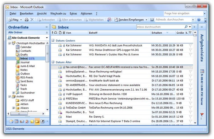Bild 1: Communigate Pro erlaubt die Nutzung von Outlook mit voller Funktionalität.
