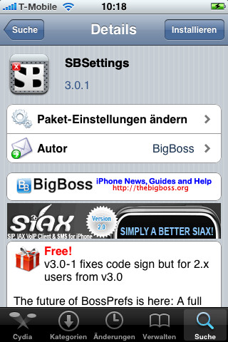 Die neueste Version 3.0.1 von SBSettings funktioniert mit dem iPhone 3GS einwandfrei.