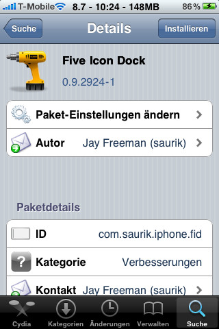 Zusammen mit der Erweiterung Five Icon Dock bietet Winterboard vielfältige Anpassungen der Benutzeroberfläche.