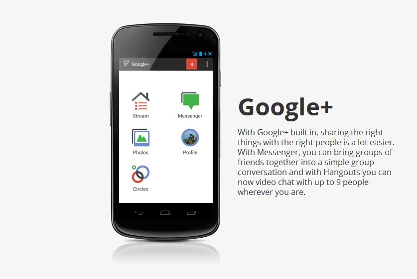 In Android 4.0 ist das Soziale Netz Google+ fest integriert.