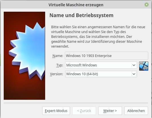 <a href=\"https://downloads.zdnet.de/3200/virtualbox/\" target=\"_blank\">Virtualbox</a> liegt für Windows, macOS und Linux vor. Aktuell ist die Version 6.x, die Installation von Windows 1903 gelingt aber auch mit der Vorgängervariante. Damit lässt sich das neue Microsoft-Betriebssystem testen, ohne dass man es physikalisch auf einem PC installieren muss.<br>
Die Bildergalerie zeigt die einzelnen Installationsschritte. <br>Eine ISO von Windows 10 kann man sich <a href=\"https://www.zdnet.de/88357711/windows-10-19h1-jetzt-iso-herunterladen/\" rel=\"noopener\" target=\"_blank\">auf Basis von Dateien der Unified Update Platform (UUP) selbst erstellen</a>.  Unternehmenskunden können die Enterprise-Variante direkt von den Microsoft-Servern <a href=\"https://www.zdnet.de/88358741/windows-10-1903-enterprise-steht-zum-test-bereit/\" target=\"_blank\">herunterladen</a>.  Diese ist 90 Tage lang aktiviert, sodass sämtliche Funktionen getestet werden können (Bild: ZDNet.de). 