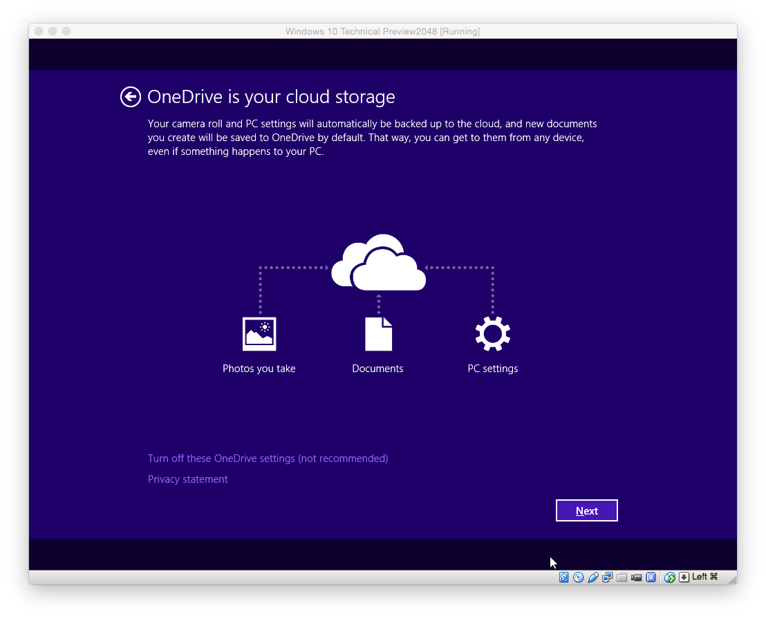 Nach einem kurzen Hinweis zu dem in Windows 10 integrierten Microsoft-Cloud-Speicher OneDrive, erscheint nun endlich ....